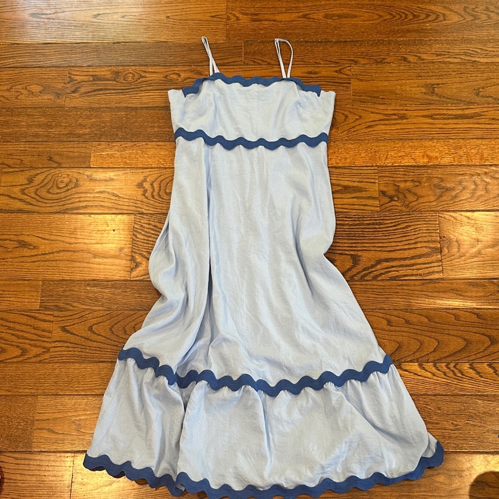 Amazon Light Blue Maxi Dress with Navy Trim